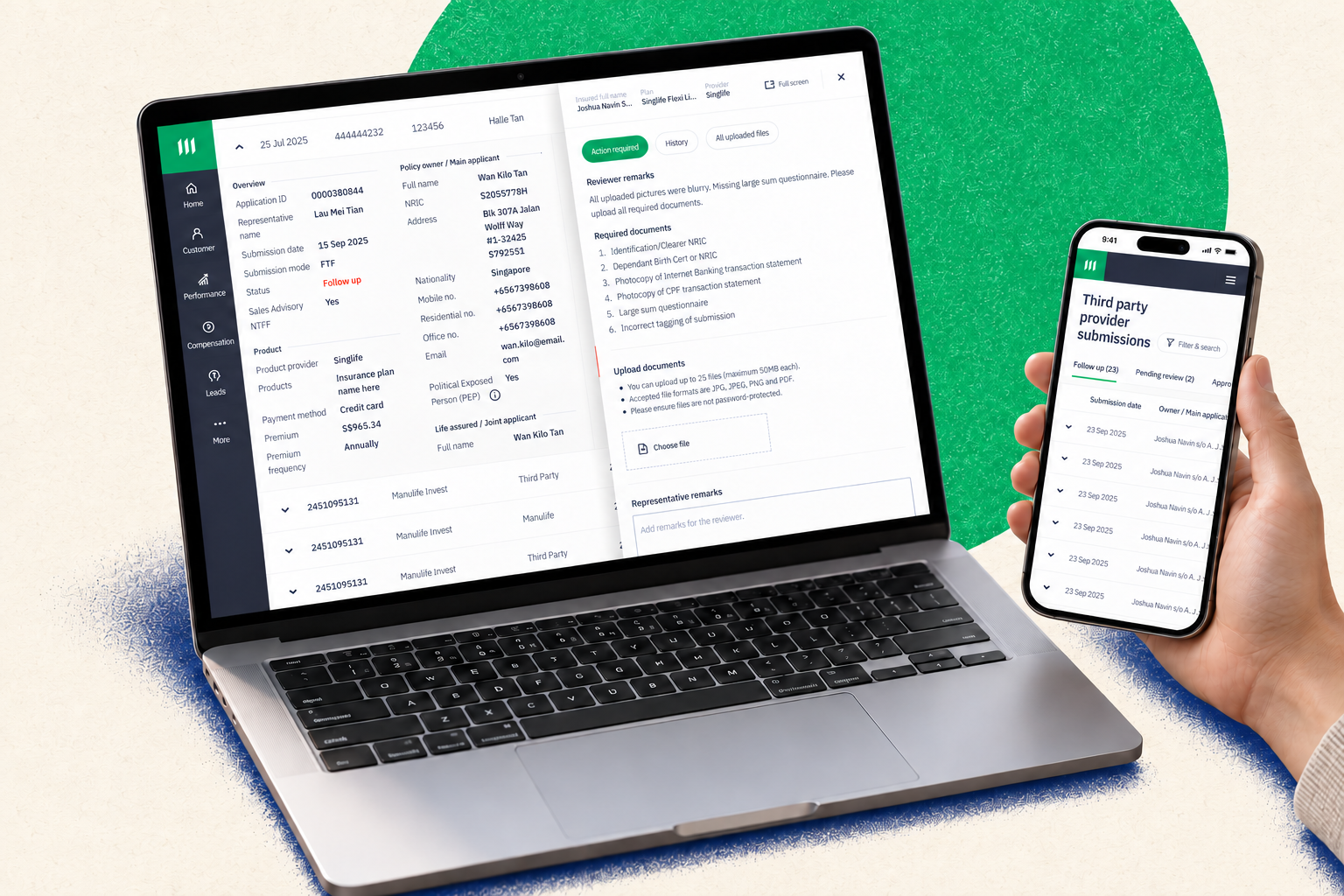 Manulife new business experience on a laptop and mobile phone
