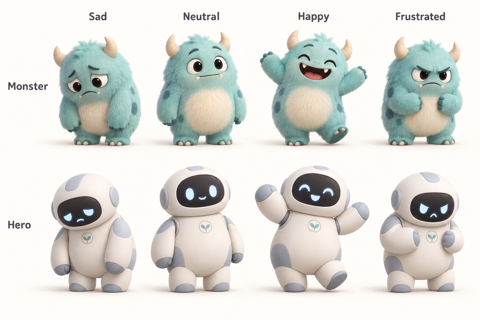 Original Mooly monster and robot character directions